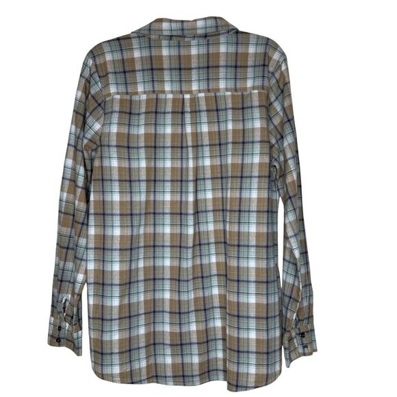 Gimmicks by BKE Blue and Tan Plaid Flannel Lace Up Long Sleeve Shirt Size L - Picture 6 of 14